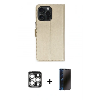 MARSİLYAN™- iPhone 15 Pro Max Kılıf Siluet Işık Serisi - Siyah 3D Antistatik Hayalet Cam Ekran Koruyucu + PVD Metal Kamera Lens - GS