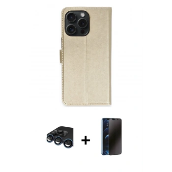 MARSİLYAN™- iPhone 15 Pro Max Kılıf Siluet Işık Serisi - Siyah 3D Antistatik Hayalet Cam Ekran Koruyucu + Raze Metal Kamera Lens - LT