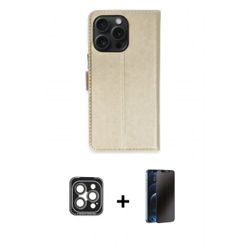 MARSİLYAN™- iPhone 15 Pro Max Kılıf Siluet Işık Serisi - Siyah 3D Antistatik Hayalet Cam Ekran Koruyucu + PVD Metal Kamera Lens - GI