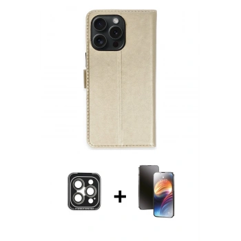 MARSİLYAN™- iPhone 15 Pro Max Kılıf Siluet Işık Serisi - Siyah 3D Antistatik Mat Seramik Nano Ekran Koruyucu + PVD Metal Kamera Lens - GI