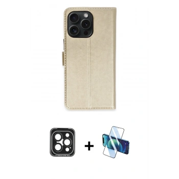 MARSİLYAN™- iPhone 15 Pro Max Kılıf Siluet Işık Serisi - Siyah 3D Antistatik Seramik Nano Ekran Koruyucu + PVD Metal Kamera Lens - SH