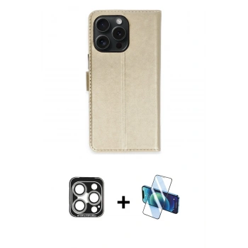 MARSİLYAN™- iPhone 15 Pro Max Kılıf Siluet Işık Serisi - Siyah 3D Antistatik Seramik Nano Ekran Koruyucu + PVD Metal Kamera Lens - GS