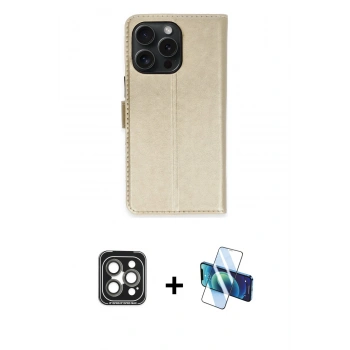 MARSİLYAN™- iPhone 15 Pro Max Kılıf Siluet Işık Serisi - Siyah 3D Antistatik Seramik Nano Ekran Koruyucu + PVD Metal Kamera Lens - GI