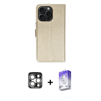 MARSİLYAN™- iPhone 15 Pro Max Kılıf Siluet Işık Serisi - Siyah Bilvis 5in1 3D Magic Cam Ekran Koruyucu + PVD Metal Kamera Lens - GS