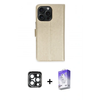 MARSİLYAN™- iPhone 15 Pro Max Kılıf Siluet Işık Serisi - Siyah Bilvis 5in1 3D Magic Cam Ekran Koruyucu + PVD Metal Kamera Lens - LT