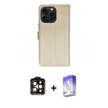 MARSİLYAN™- iPhone 15 Pro Max Kılıf Siluet Işık Serisi - Siyah Bilvis 5in1 3D Magic Cam Ekran Koruyucu + PVD Metal Kamera Lens - TU