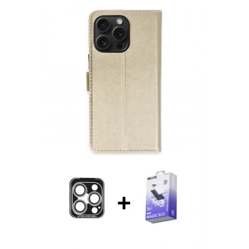 MARSİLYAN™- iPhone 15 Pro Max Kılıf Siluet Işık Serisi - Siyah Bilvis 5in1 5D Magic Hayalet Cam Ekran Koruyucu + PVD Metal Kamera Lens - GS