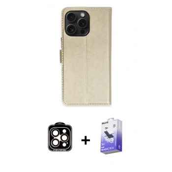 MARSİLYAN™- iPhone 15 Pro Max Kılıf Siluet Işık Serisi - Siyah Bilvis 5in1 5D Magic Hayalet Cam Ekran Koruyucu + PVD Metal Kamera Lens - TU