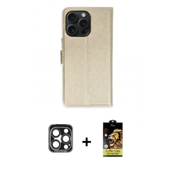 MARSİLYAN™- iPhone 15 Pro Max Kılıf Siluet Işık Serisi - Siyah Buffer Cam Ekran Koruyucu + PVD Metal Kamera Lens - LT