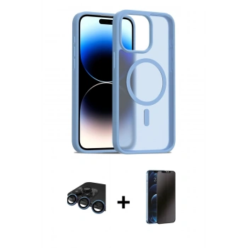 MARSİLYAN™- iPhone 15 Pro Max Kılıf Siluet Minimal Prime - Siyah 3D Antistatik Hayalet Cam Ekran Koruyucu + Raze Metal Kamera Lens - LT