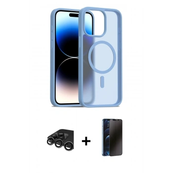 MARSİLYAN™- iPhone 15 Pro Max Kılıf Siluet Minimal Prime - Siyah 3D Antistatik Hayalet Cam Ekran Koruyucu + Raze Metal Kamera Lens - TMGI