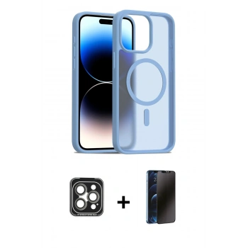 MARSİLYAN™- iPhone 15 Pro Max Kılıf Siluet Minimal Prime - Siyah 3D Antistatik Hayalet Cam Ekran Koruyucu + PVD Metal Kamera Lens - GI