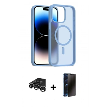MARSİLYAN™- iPhone 15 Pro Max Kılıf Siluet Minimal Prime - Siyah 3D Antistatik Hayalet Cam Ekran Koruyucu + Raze Metal Kamera Lens - GS
