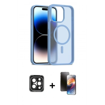 MARSİLYAN™- iPhone 15 Pro Max Kılıf Siluet Minimal Prime - Siyah 3D Antistatik Mat Seramik Nano Ekran Koruyucu + PVD Metal Kamera Lens - SH
