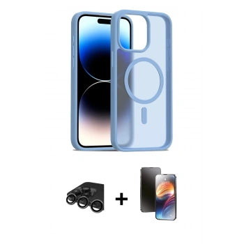 MARSİLYAN™- iPhone 15 Pro Max Kılıf Siluet Minimal Prime - Siyah 3D Antistatik Mat Seramik Nano Ekran Koruyucu + Raze Metal Kamera Lens - TMGI