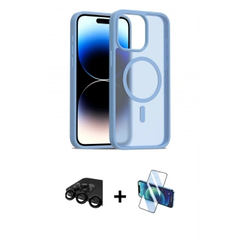 MARSİLYAN™- iPhone 15 Pro Max Kılıf Siluet Minimal Prime - Siyah 3D Antistatik Seramik Nano Ekran Koruyucu + Raze Metal Kamera Lens - SH
