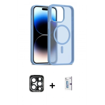 MARSİLYAN™- iPhone 15 Pro Max Kılıf Siluet Minimal Prime - Siyah Bilvis 0.18mm Plus Cam Ekran Koruyucu + PVD Metal Kamera Lens - LT
