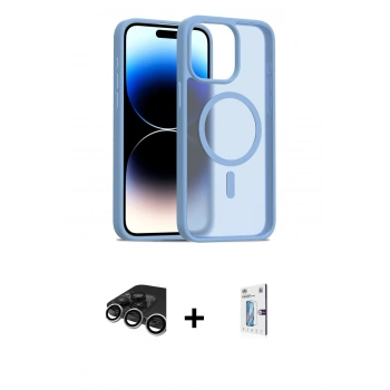 MARSİLYAN™- iPhone 15 Pro Max Kılıf Siluet Minimal Prime - Siyah Bilvis 0.18mm Plus Cam Ekran Koruyucu + Raze Metal Kamera Lens - GS