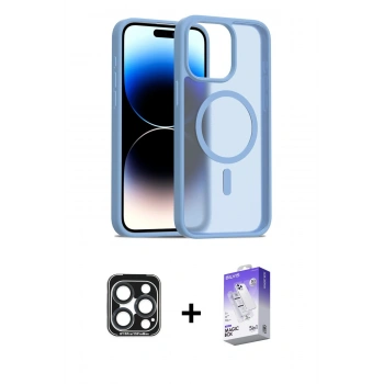 MARSİLYAN™- iPhone 15 Pro Max Kılıf Siluet Minimal Prime - Siyah Bilvis 5in1 3D Magic Cam Ekran Koruyucu + PVD Metal Kamera Lens - LT