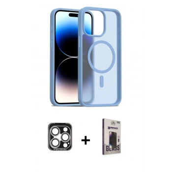 MARSİLYAN™- iPhone 15 Pro Max Kılıf Siluet Minimal Prime - Siyah Bilvis Hayalet Cam Ekran Koruyucu + PVD Metal Kamera Lens - GS