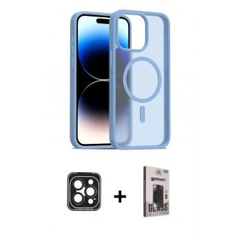 MARSİLYAN™- iPhone 15 Pro Max Kılıf Siluet Minimal Prime - Siyah Bilvis Hayalet Cam Ekran Koruyucu + PVD Metal Kamera Lens - SH