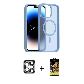 MARSİLYAN™- iPhone 15 Pro Max Kılıf Siluet Minimal Prime - Siyah Buffer Cam Ekran Koruyucu + PVD Metal Kamera Lens - GS