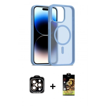 MARSİLYAN™- iPhone 15 Pro Max Kılıf Siluet Minimal Prime - Siyah Buffer Cam Ekran Koruyucu + PVD Metal Kamera Lens - TU