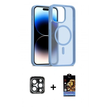 MARSİLYAN™- iPhone 15 Pro Max Kılıf Siluet Minimal Prime - Siyah Buffer Hayalet Cam Ekran Koruyucu + PVD Metal Kamera Lens - LT