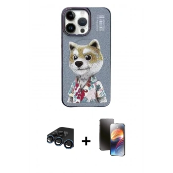 MARSİLYAN™- iPhone 15 Pro Max Kılıf Siluet Modern Özel Seri - Siyah 3D Antistatik Mat Seramik Nano Ekran Koruyucu + Raze Metal Kamera Lens - LT