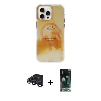 MARSİLYAN™- iPhone 15 Pro Max Kılıf Ufuk Doku Prime - Şeffaf 360 Full Body Arka Koruyucu + Raze Metal Kamera Lens - LT