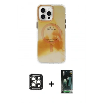 MARSİLYAN™- iPhone 15 Pro Max Kılıf Ufuk Doku Prime - Siyah 360 Mat Full Body Arka Koruyucu + PVD Metal Kamera Lens - GI
