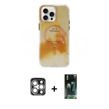 MARSİLYAN™- iPhone 15 Pro Max Kılıf Ufuk Doku Prime - Siyah 360 Mat Full Body Arka Koruyucu + PVD Metal Kamera Lens - GS