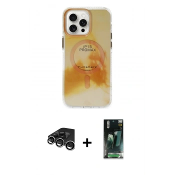 MARSİLYAN™- iPhone 15 Pro Max Kılıf Ufuk Doku Prime - Siyah 360 Mat Full Body Arka Koruyucu + Raze Metal Kamera Lens - GS