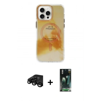 MARSİLYAN™- iPhone 15 Pro Max Kılıf Ufuk Doku Prime - Siyah 360 Mat Full Body Arka Koruyucu + Raze Metal Kamera Lens - SH