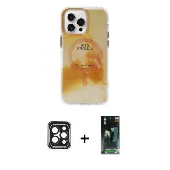 MARSİLYAN™- iPhone 15 Pro Max Kılıf Ufuk Doku Prime - Siyah 360 Mat Full Body Arka Koruyucu + PVD Metal Kamera Lens - SH