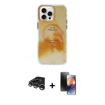MARSİLYAN™- iPhone 15 Pro Max Kılıf Ufuk Doku Prime - Siyah 3D Antistatik Mat Seramik Nano Ekran Koruyucu + Raze Metal Kamera Lens - GS