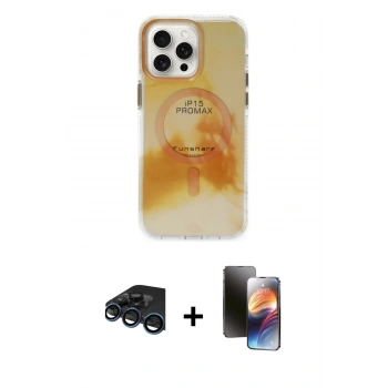 MARSİLYAN™- iPhone 15 Pro Max Kılıf Ufuk Doku Prime - Siyah 3D Antistatik Mat Seramik Nano Ekran Koruyucu + Raze Metal Kamera Lens - LT