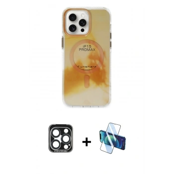 MARSİLYAN™- iPhone 15 Pro Max Kılıf Ufuk Doku Prime - Siyah 3D Antistatik Seramik Nano Ekran Koruyucu + PVD Metal Kamera Lens - LT