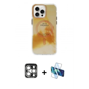 MARSİLYAN™- iPhone 15 Pro Max Kılıf Ufuk Doku Prime - Siyah 3D Antistatik Seramik Nano Ekran Koruyucu + PVD Metal Kamera Lens - GS