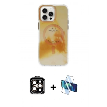 MARSİLYAN™- iPhone 15 Pro Max Kılıf Ufuk Doku Prime - Siyah 3D Antistatik Seramik Nano Ekran Koruyucu + PVD Metal Kamera Lens - TU