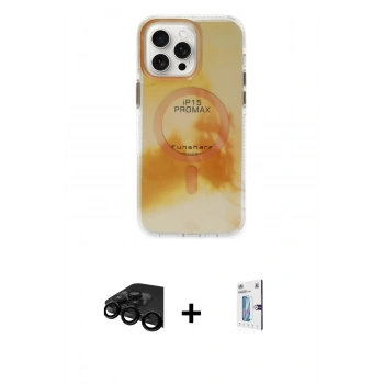 MARSİLYAN™- iPhone 15 Pro Max Kılıf Ufuk Doku Prime - Siyah Bilvis 0.18mm Plus Cam Ekran Koruyucu + Raze Metal Kamera Lens - SH