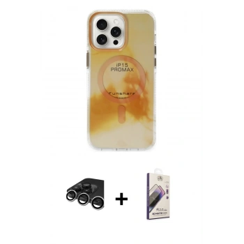MARSİLYAN™- iPhone 15 Pro Max Kılıf Ufuk Doku Prime - Siyah Bilvis 3D Mat Cam Ekran Koruyucu + Raze Metal Kamera Lens - GS