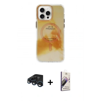 MARSİLYAN™- iPhone 15 Pro Max Kılıf Ufuk Doku Prime - Siyah Bilvis 3D Mat Cam Ekran Koruyucu + Raze Metal Kamera Lens - LT