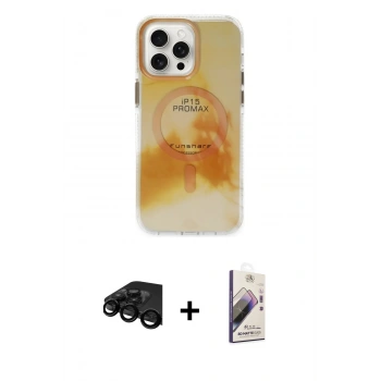 MARSİLYAN™- iPhone 15 Pro Max Kılıf Ufuk Doku Prime - Siyah Bilvis 3D Mat Cam Ekran Koruyucu + Raze Metal Kamera Lens - SH