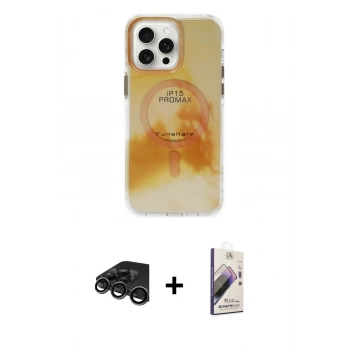 MARSİLYAN™- iPhone 15 Pro Max Kılıf Ufuk Doku Prime - Siyah Bilvis 3D Mat Cam Ekran Koruyucu + Raze Metal Kamera Lens - TMGI