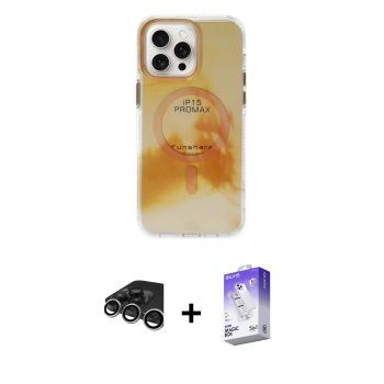 MARSİLYAN™- iPhone 15 Pro Max Kılıf Ufuk Doku Prime - Siyah Bilvis 5in1 3D Magic Cam Ekran Koruyucu + Raze Metal Kamera Lens - GS