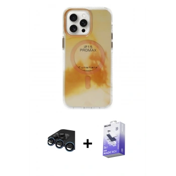 MARSİLYAN™- iPhone 15 Pro Max Kılıf Ufuk Doku Prime - Siyah Bilvis 5in1 5D Magic Hayalet Cam Ekran Koruyucu + Raze Metal Kamera Lens - LT