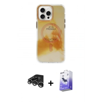 MARSİLYAN™- iPhone 15 Pro Max Kılıf Ufuk Doku Prime - Siyah Bilvis 5in1 5D Magic Hayalet Cam Ekran Koruyucu + Raze Metal Kamera Lens - GS