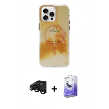 MARSİLYAN™- iPhone 15 Pro Max Kılıf Ufuk Doku Prime - Siyah Bilvis 5in1 5D Magic Hayalet Cam Ekran Koruyucu + Raze Metal Kamera Lens - SH