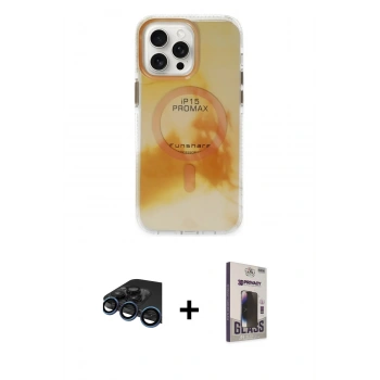 MARSİLYAN™- iPhone 15 Pro Max Kılıf Ufuk Doku Prime - Siyah Bilvis Hayalet Cam Ekran Koruyucu + Raze Metal Kamera Lens - LT